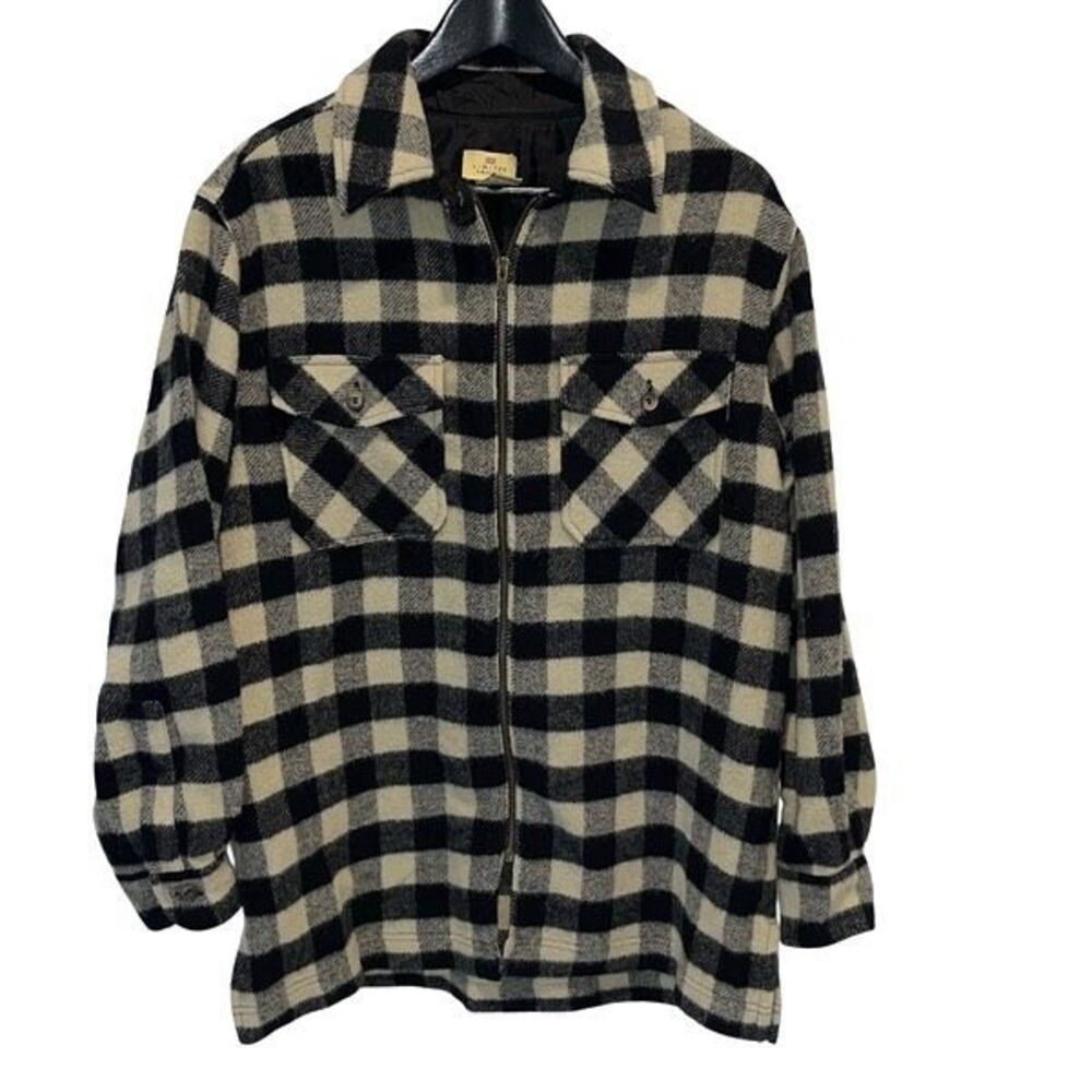 Limited America Womens Buffalo Check Wool Blend Shirt Jacket Cream Black Medium‎
